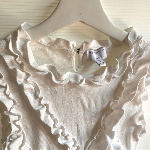 Witchery GIRL Kids White Stretch Ruffle Detail Sleeveless Party Dress Size 7 - Picture 7 of 14